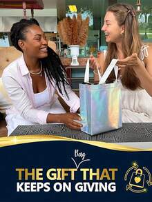 激光银色可重复使用礼品手提袋，带手柄的购物袋，适用于伴娘生日派对、婚礼、单身派对用品