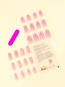 24pcs French White Fake Nails French Pink Nails Press On 3D Floral Press On Nails Long Medium Press On Nails Square Shape Nails Art Manicure Set Includes 1sheet Adhesive Tabs & 1pc Mini File Perfect For Everyday Wvear