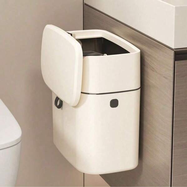 Bathroom Hanging Waste Bin, Slim Trash Can With Lid For Kitchen, Toilet, Vanity Cabinets, Food Trash