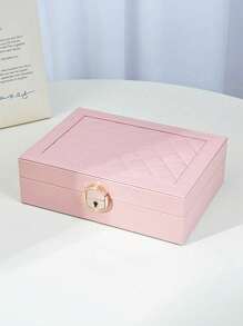 1 pieza Joyero de tres capas de gran capacidad, joyero multifunción de piel sintética (PU), joyero de tres capas con cerradura, joyero portátil, caja de almacenamiento para anillos, aretes y collares, caja de almacenamiento de joyería para tocador con cajón