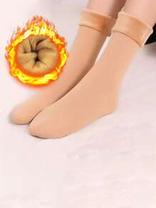 1 para damskich czarno-brązowych skarpet śnieżnych, ciepłe skarpety podłogowe z podszewką termiczną, codzienne skarpety domowe do połowy łydki i za kolano, zimowe, Y2K