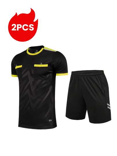 2 st. domardräkter för fotboll, badminton, bordtennis etc. Tränings- och löptröja med andningsbara fickor och snabbtorkande sportshorts, lämpliga för träningsmatcher, med fickor och resår i midjan.