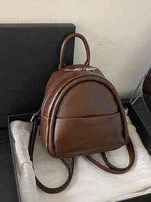 LECEY Fashion Cute Lightweight Shoulder Pu Small Backpack, Casual Ladies Go Out All The Small Bags, Retro Brown Mini Schoolbag - Coffee Brown - View 1