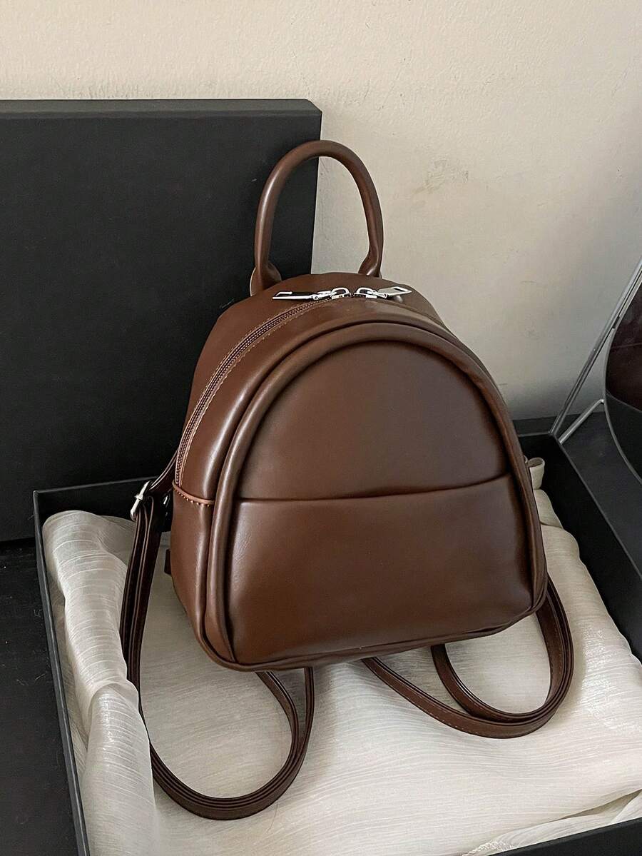 LECEY Fashion Cute Lightweight Shoulder Pu Small Backpack, Casual Ladies Go Out All The Small Bags, Retro Brown Mini Schoolbag - Coffee Brown - View 1