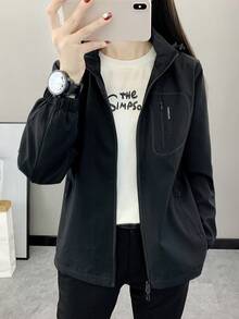 极简休闲户外软壳抓绒外套，女士款，防风防水透气保暖登山运动服，适合徒步、跑步、远足、冬季运动、滑雪等，黑色 - 黑色 - 查看 7