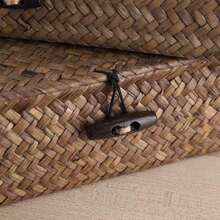 Hipiwe Set Of 2 Flat Woven Wicker Storage Bins With Lid Natural Seagrass Basket Multipurpose Home Boxes For Shelf Organizer (Coffee) - Coffee - 查看 3