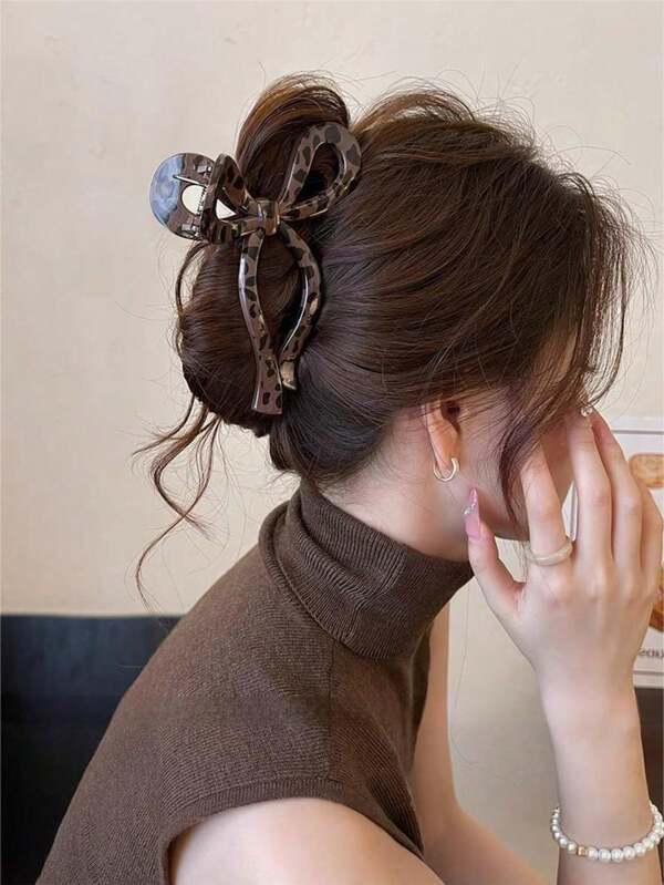 Fermaglio a molletta con fiocco a stampa leopardata, grande dimensione per donne con capelli spessi, Molletta per capelli, design elegante, regalo di compleanno, accessori per capelli, molletta a claw, fermagli per capelli