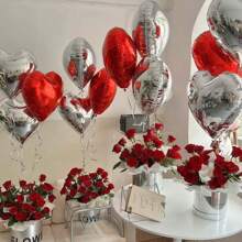 18 Inch Heart-Shaped Balloons, 45.72 Cm Red Heart-Shaped Balloons, And Red Silver Heart-Shaped Polyester Aluminum Foil Balloons Are Perfect For Decorating Weddings, Engagements, Anniversaries, Mother's Day, Birthday Parties, And Romantic Valentine's Day Parties