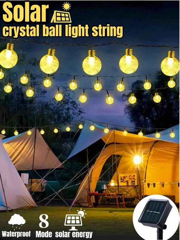 1 pièce Guirlande lumineuse solaire cristalline pour l'extérieur, 100/50/20 LED, 8 modes d'éclairage, étanche IP65, décoration extérieure, convient pour les jardins, les cours, les terrasses, les mariages, les fêtes, Noël, Halloween, la Saint-Valentin et autres guirlandes décoratives (lumière chaude, lumière blanche, lumière colorée, lumière violette)