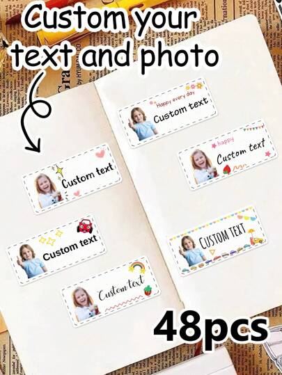 48-480 قطعة ملصقات بطباعة نص وصورة مخصصة، ملصقات ملابس، ملصقات بطاقات اسم شخصية، ملصقات للشباب، ملصقات حضانة مخصصة بالصور، ملصقات زجاجات مياه قابلة للتخصيص، ملصقات قرطاسية، ملصقات بريدية، هدايا عيد الميلاد، ملصقات مخيم، عيد المعلم، دعوات، مدرسة، عائلة، ابن، بنات، متعددة الوظائف، هدايا مثالية له، غرفة الشاي، المنزل، الحديقة، المكتب، للأعياد، عيد الحب، عيد الأم، عيد الأب، التخرج، افتتاح المنزل، زينة عيد الميلاد، عالية الجودة