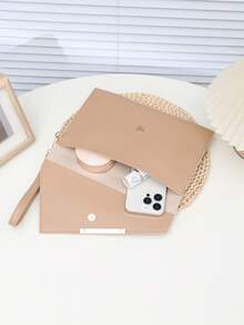 黑色信封包，纯色文件包，简约时尚百搭手拿包，PU材质女士手拿包，卡包，护照夹，商务通勤包 - 卡其色 - 查看 6