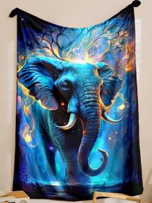 1pc Luxury Tropical Elephant Printed Polyester Fleece Blanket - Cozy All Season Throw Blanket, Vibrant & Mystical Elephant Design Simple Style Flannel Blanket, Suitable For Room Decor, Home, Picnics & Travel. A Plush Blanket And Wrap Gift For Family, Friends And Self, Ideal Gift For Birthday, Holiday, All Seasons.