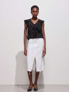 Women's Solid Color Lace-Up Layer Decor Sleeveless V-Neck Shirt - Black - View 6