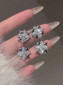 1 par de pendientes de lujo con diseño de estrella de mar y flor, con incrustaciones de resina, estilo minimalista elegante, adecuado para mujer en vacaciones, fiestas y uso casual