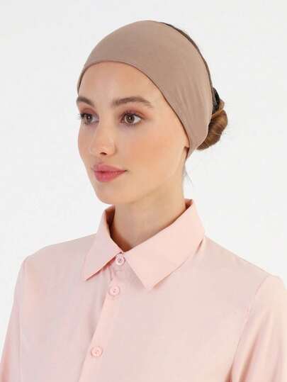 1pc Solid Color Women Hijab,Inner Cap,Soft Touch Breathable Comfortable Elastic Wide Band Sweat Absorbing Non-Slip Multi-Purpose Head Wrap, Suitable For Sports, Yoga, Makeup And Daily Wear For Dress