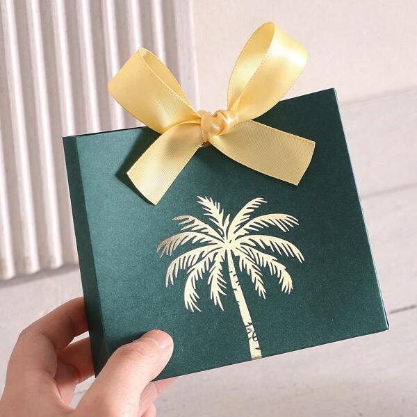 5 Stück goldeingeprägte grüne/weiße Palmenbaum Süßigkeitenboxen / Palmenbaum Verpackungsboxen, geeignet für Saudi-Nationalfeiertag Geschenkboxen, Saudi-Urlaubsparty Geschenkboxen, Geschenk- und Dekorationsboxen sowie Palmenbaum Geschenkboxen