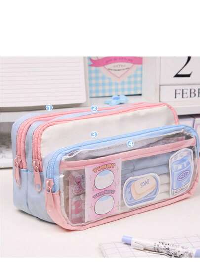1pc Cute Pencil Case Cartoon Large Capacity Pencil Case Japanese And Korean Student Pencil Case Boys And Girls Pencil Case, Pencil Case, Multi-Function, Simple Pencil, Pencil Case, Makeup Case, Pencil Case, Washing Case, Pencil Case, Pencil Case, Pencil Case, Simple Pencil Case,School Supplies,Back To School