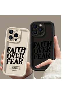 1pc High Quality "Faith Over Fear" Phone Case, Provides Black/White Background Option, Easy To Grip, Durable, Fashionable, Shock-Proof, Anti-Slip, Lightweight, Made Of TPU Material, Protects Camera Lens, Compatible With Apple 11/11Pro/11ProMax/12/12Pro/12Mini/12ProMax/13/13Pro/13ProMax/13Mini/14/14Plus/14Pro/14ProMax/15/15Plus/15Pro/15ProMax/16/16Pro/16Plus/16ProMax/16E Waterproof Anti-Fall Scratch Resistant
