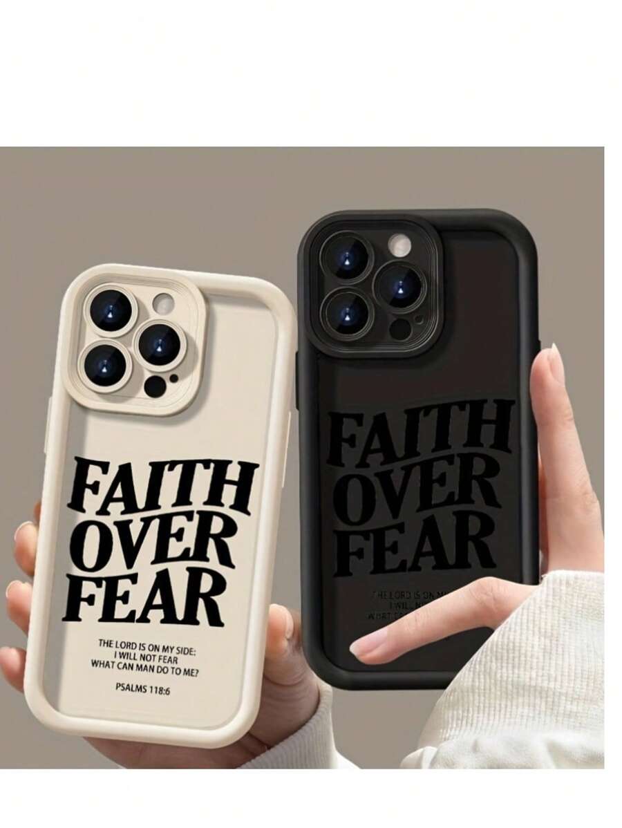 1pc High Quality "Faith Over Fear" Phone Case, Provides Black/White Background Option, Easy To Grip, Durable, Fashionable, Shock-Proof, Anti-Slip, Lightweight, Made Of TPU Material, Protects Camera Lens, Compatible With Apple 11/11Pro/11ProMax/12/12Pro/12Mini/12ProMax/13/13Pro/13ProMax/13Mini/14/14Plus/14Pro/14ProMax/15/15Plus/15Pro/15ProMax/16/16Pro/16Plus/16ProMax/16E Waterproof Anti-Fall Scratch Resistant