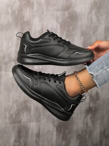 Modische lässige Sport Sneaker für Teenager, Schnürsneaker zum Laufen, schwarzes Stoffobermaterial leicht zu reinigen, EVA-Sohle leicht und bequem rutschfest und langanhaltend, geeignet für den täglichen Gebrauch, alle Jahreszeiten