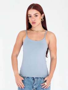 Thin Strap Tank Top In Polyamide Blouse With Lining Suplex Blouse - Grey - View 1