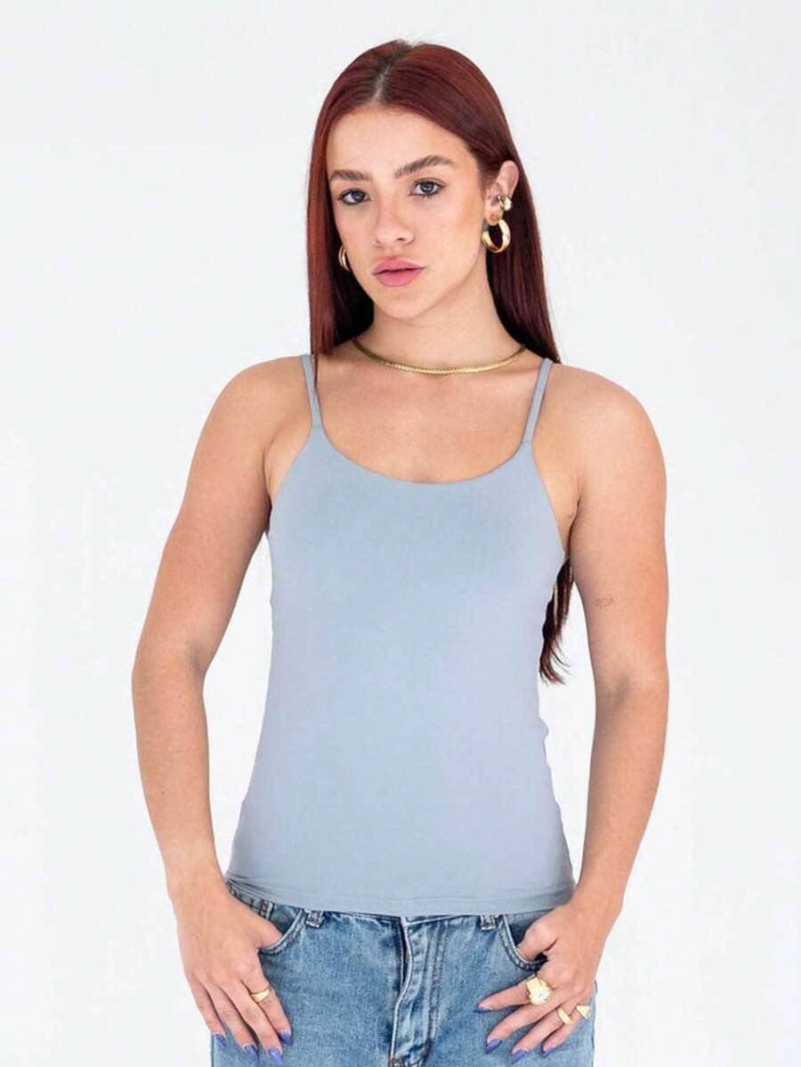 Thin Strap Tank Top In Polyamide Blouse With Lining Suplex Blouse - Grey - View 1