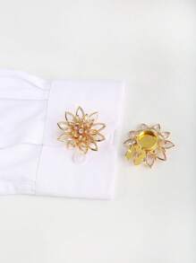 2pcs/Set Cute Flower Button Cover 3-Layer Lotus Flower Cufflinks Cover For Shirt Button Clip Clothing Decoration Cuff Links No Sewing Button Suit Dress Accessories Gift