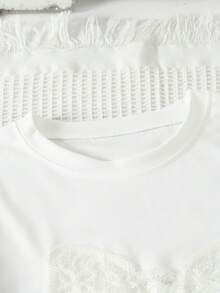 2件套青少年女童休闲时尚蝴蝶贴花短袖上衣和直筒裤套装 - 藍白色 - 查看 3