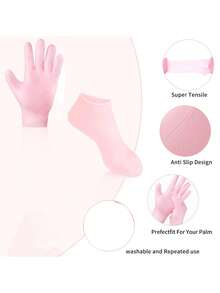 3 件套保湿手套袜面膜套装、面膜套、可重复使用的提拉紧致耳部固定器、适合干性皮肤的硅胶凝胶水疗袜、防滑硅胶凝胶高跟袜（可软化足部）、适合旅行、无香型、无需电池 - 粉色 - 查看 5