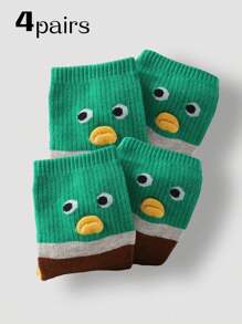 1 Par/2 Pares/4 Pares Meias Crew de Mulher com Estampa de Pato Fofa, Macia e Confortável, Design de Meia-Altura na Moda, Adequado para Feriados e Aniversários