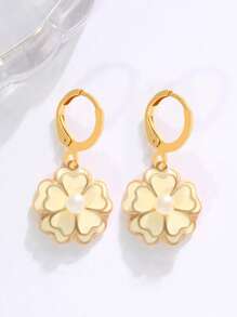 1 paio di orecchini a bottone in stile minimalista in rame con decorazione floreale di perle finte, adatti per tutte le occasioni