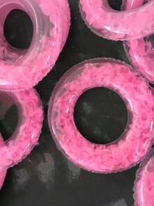 Swimming Ring Swim Ring Summer Beach Swim Circle Float Water Pool Party Inflatable Swimming Ring Float Transparency Feather Ring, Beach Essentials, Beach Accessories - Pink - View 5