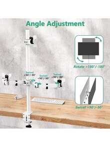 Triple Monitor Stand, Fully Adjustable Three Monitor Desk Mount Fits 3 Screens Up To 27 Inch, 22 Lbs.Weight Capacity Per Arm (M003-W), White - 白色 - 查看 5