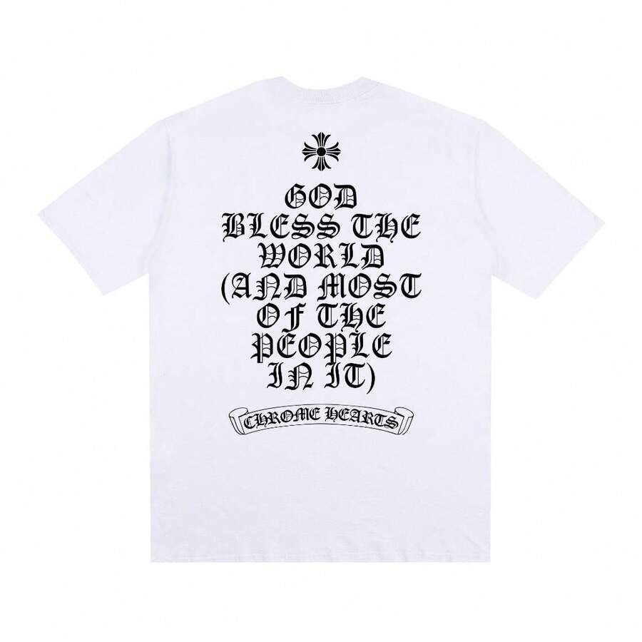 100% Cotton T-Shirt Hearts Basic Streetwear Printed Shirt Chrome CH - 白色 - 查看 1