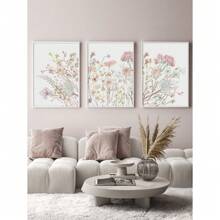 3 Pieces Wildflowers Canvas Print Pink Floral Canvas Painting Nordic Botanical Art Poster Minimalist Plant Wall Picture Girls Bedroom Wall Decor Living Room Office Apartment Wall Decor ,No Frame
