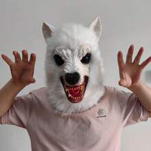 ハロウィンのリアルな白いオオカミのマスク、コスプレ仮面舞踏会パーティーの小道具 - ホワイト - チェックする 6