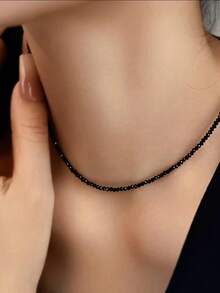 1pc Wheel Shaped Violet Mini Bead Necklace Choker, Lightweight Luxury Necklace, Versatile Daily Wear, INS Style