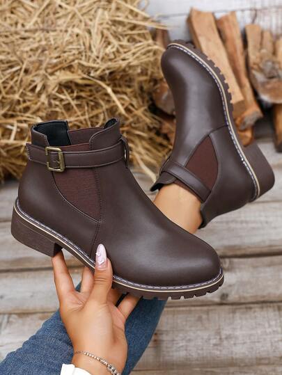 Women's Autumn/Winter British Style Fashion Elastic Waist Flat Heel Comfortable Ankle Boots, Breathable Fabric Lining, Versatile For Multiple Occasions, Classic Design Suitable For Various Foot Types, Top Choice For Autumn/Winter,Boots For Women