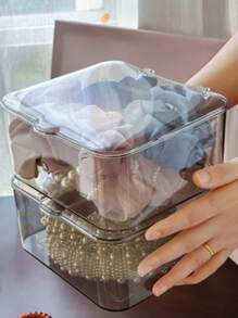 1pc/2pcs Jewelry Storage Box, Flip-Top Transparent Dust-Proof Box Suitable For Hair Clips, Headbands, Elastic Bands Desktop Organizer, Stackable Storage Box For Drawers, Vanity, Bathroom Girlfriend Gifts For Women Storage Organizer Travel Essentials Back To School Dormitory Storage Fall Decor
