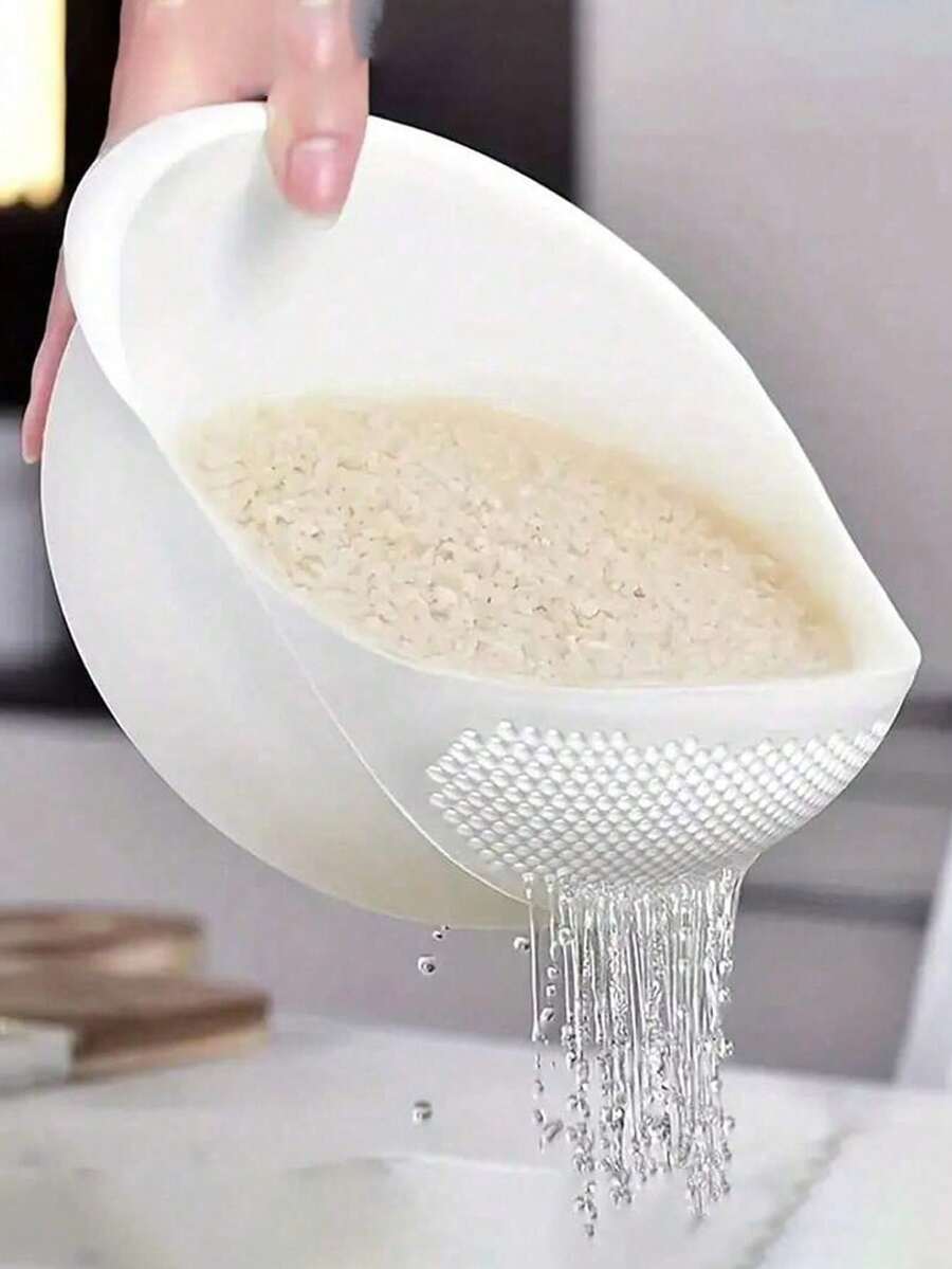 1件多功能洗米盆，附側邊排水孔濾水籃，防滑手柄，PP材質米篩濾網，適用於洗米、蔬菜、麵條，易排水易清洗，適合日常烹飪、烘焙、食材準備，必備廚房工具
