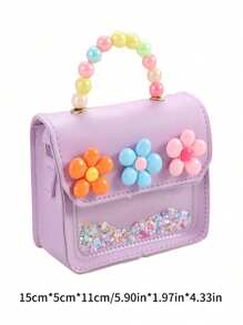 1pc Multicolor Cute Floral & Pearl Kids Handbag, Student Shoulder Bag Suitable For School Card/Coins, Daily Use, Gift & Reward