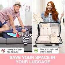 8pcs Travel Packing Cubes Set,Travel Portable Clothes Storage Bags, Compression Storage Shoe Bag, Clothing Underwear Bag, Luggage Packing Organizers,Pack Your Luggage With Ease ,Travel Essential Accessories - 米底蝴蝶結 - 查看 6