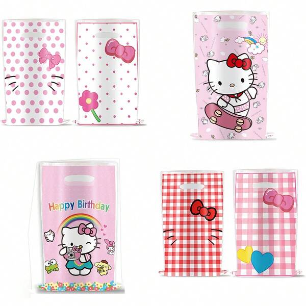 Sanrio 10 piezas de bolsas de regalo con decoración de fiesta de cumpleaños con temática de Kitty Sanrio, bolsas de empaque de dulces de Kitty, bolsas de almacenamiento para envolver regalos