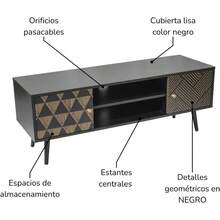 Centro de Entretenimiento para Tele Mesa Tipo Consola para TV Estilo Vintage con Cajones (Negro) - Negro1 - Ver 6