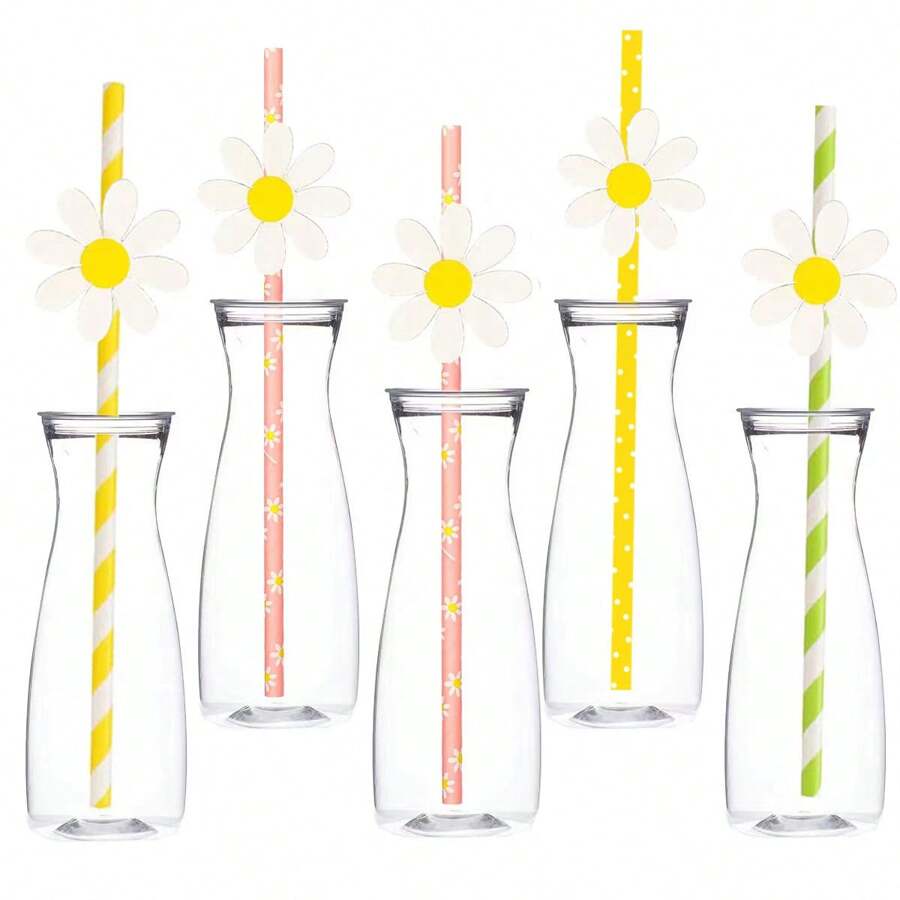 30 piezas, Pajitas de papel con diseño de margarita, decoraciones de fiesta con margaritas, pajitas con diseño floral rosa para suministros de fiesta de cumpleaños, baby shower, decoración de boda