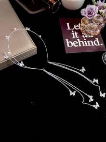 1 件夏季儿童蝴蝶流苏珍珠头带，甜美飘逸的奢华发饰，多层银色新款优雅百搭发箍，适合小女孩、新娘发饰，适合重要派对和日常外出 - 彩色 - 查看 3