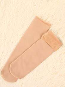 1 para damskich czarno-brązowych skarpet śnieżnych, ciepłe skarpety podłogowe z podszewką termiczną, codzienne skarpety domowe do połowy łydki i za kolano, zimowe, Y2K