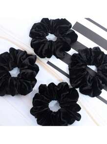 4pcs Women Velvet Scrunchies, High Elasticity, Soft And Thick, Large Size, Black, Hair Bobbles, Casual, Washing Face, Hair Accessories ,Hair Ties