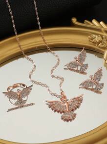 4pcs/Set Phoenix & Eagle Pendant Necklace, Earrings And Ring Jewelry Set For Women, Fashion Jewelry Gift