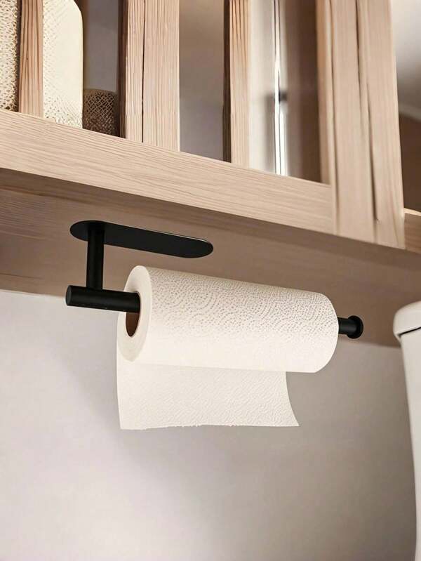 1PC Black Paper Tissue Rack, Punch Free Wall Mount With Adhesive For Easy Installation, Wall Mount For Kitchen, Towel Holder Under Cabinet Paper Towel Rack For Bathroom Kitchen Pantry Sink Balcony Toilet Paper Holder, Storage Rack For Cling Film/Foil, Slouchy Self-Adhesive